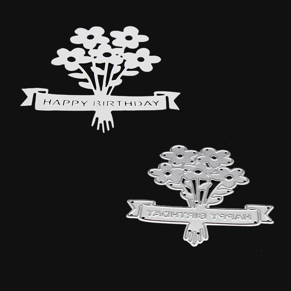 Gratulerer med dagen banner blomst metall kutting dør til scrapbooking håndverk stanse kort lage preging sjablong