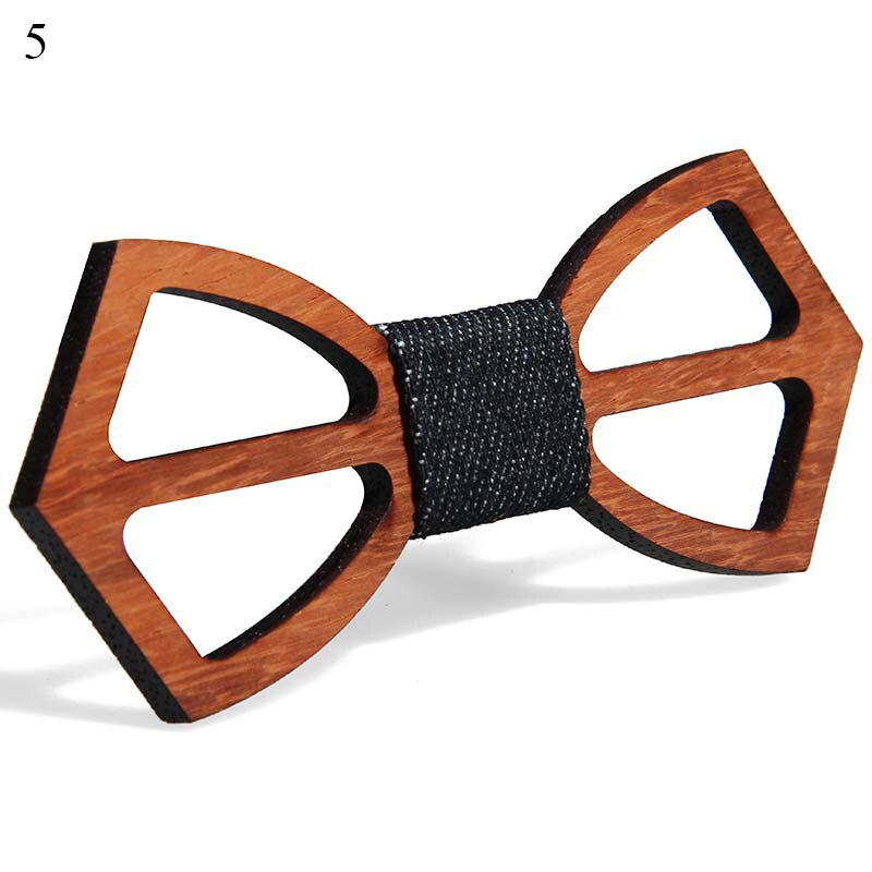 Pajarita de madera de para hombres Unisex ahuecado tallado Retro de madera para cuello corbatas correa ajustable Vintage moño estilo bigote: 5