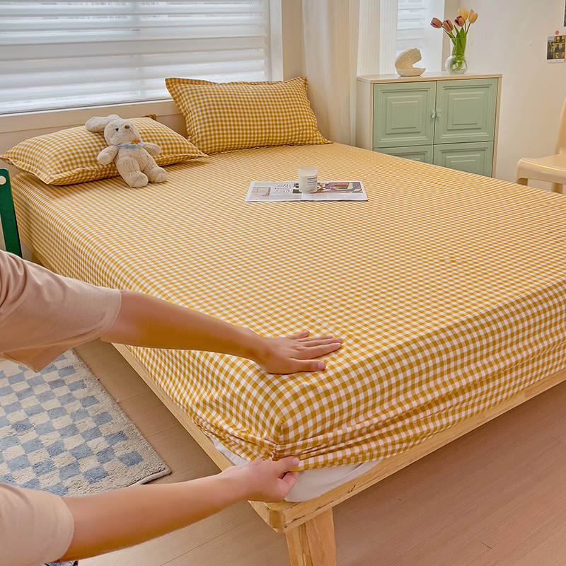 Plaid Pattern Bed Sheets Fitted Sheet Non Slip 침대패드 Bedspread With Elastic Band Mattress Cover (no Pillowcase) Double Bed Sheets: UK Single(178x254cm) / green