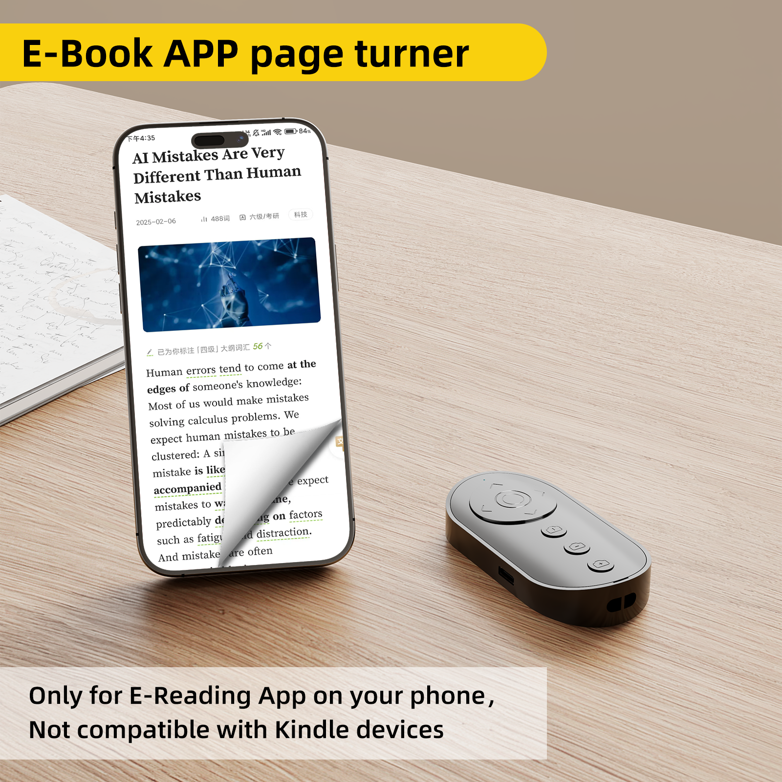 Bluetooth Camera Remote Shutter for smartphone Wireless Video Scrolling Remote for iOS & Android, Page Turner for E-Book App