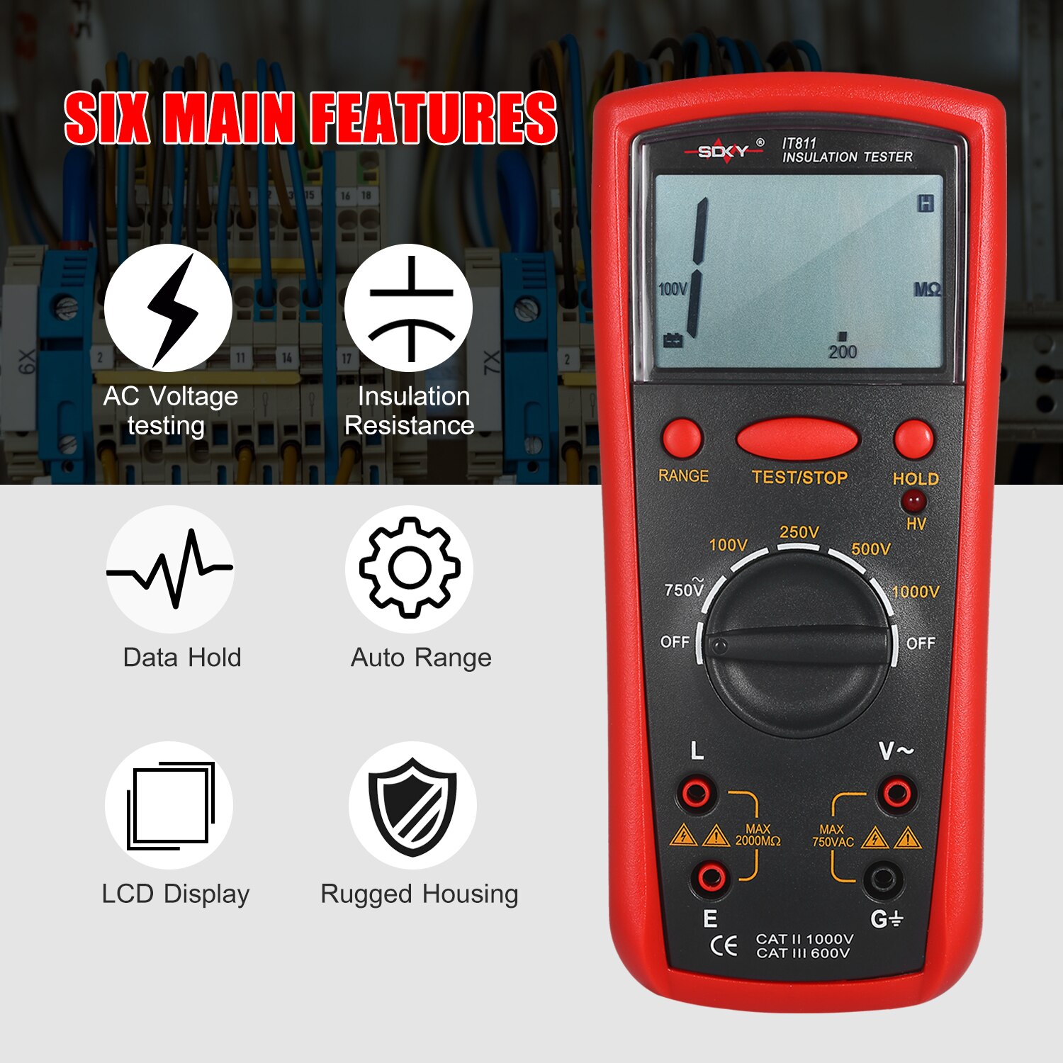 Isolasjonsmåler digital megger ohmmeter håndholdt isolasjonstester 1 mω -20 gω isolasjon med høy nøyaktighet