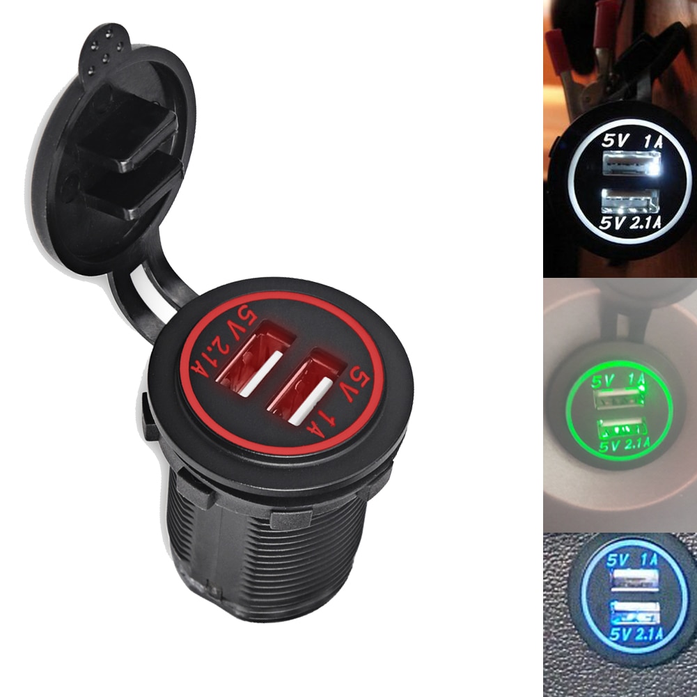 Usb Stopcontact Voor Auto Motor Auto Truck Boot Led Opladen Socket Car Power Charger 2.1A/1A Dual Usb outlet 12V-24V