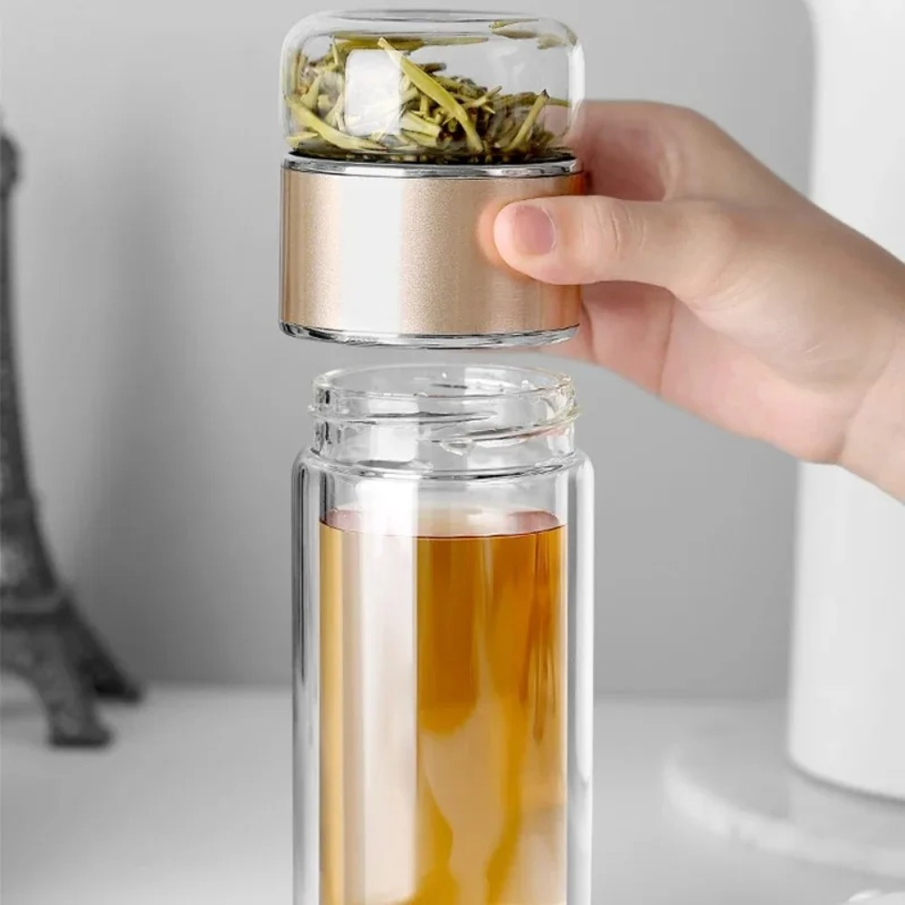 Drikkefontæne 420ml teflasker højt borosilikatglas dobbeltlags tekop teinfuser glasvandflaske med tefilter