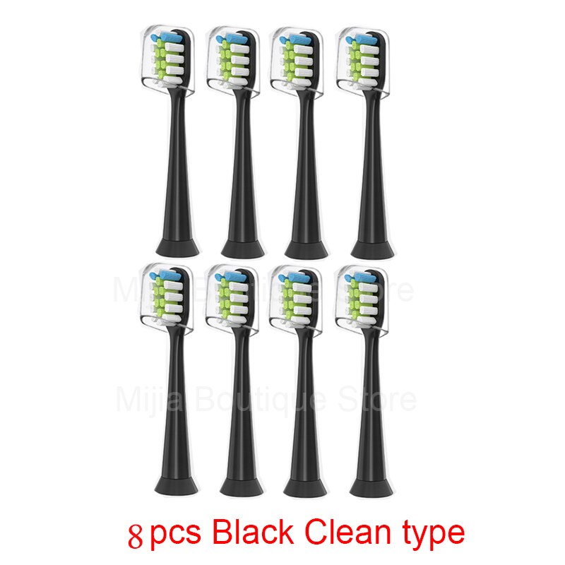 Dla Xiaomi Mijia T300 / 500 / SOOCAS elektryczna główka szczoteczki do zębów uniwersalne końcówki do szczoteczki do wybielania 3D: 8pcs Black Clean typ