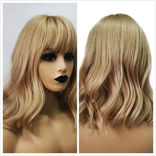 Alan Eaton Rechte Donkerbruin Blonde Ombre Synthetische Pruiken Met Pony Voor Vrouwen Korte Bob Pruik Hittebestendige Lolita Cosplay pruiken: lc210-3