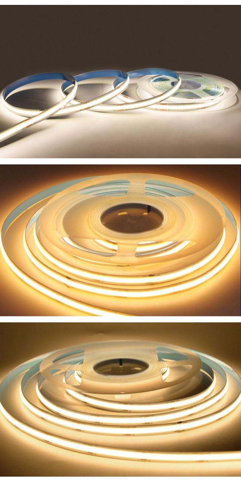 Bande lumineuse LED COB flexible, DC 12V 24V, 8mm, PCB 384 gible/m, rouge/vert/bleu/bleu glacier/rose/or 5m