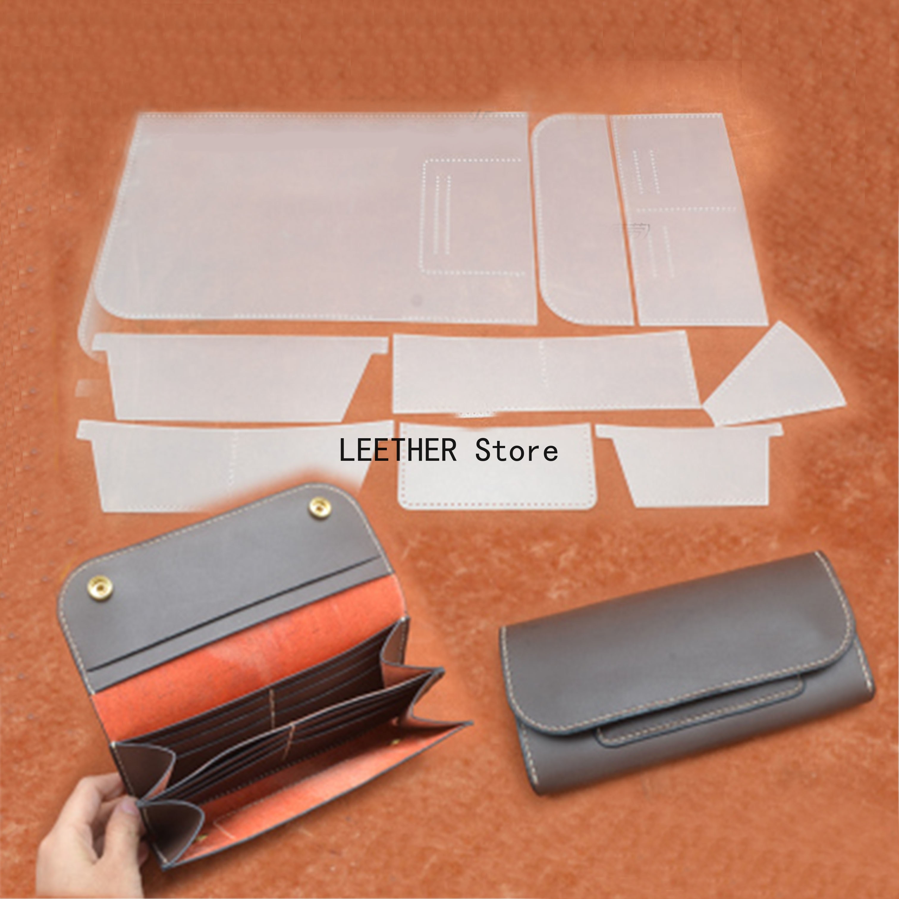 Manual leather DIY tool drawing long flip Wallet Handbag drawing permanent use template PVC version drawing