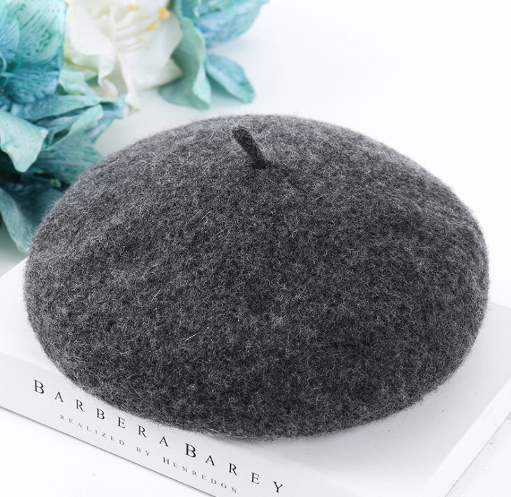 BUTTERMERE Women Wool Beret Hat Winter White Artistic Hats Ladies Solid Color Cashmere Soft Female French Painters Hats: Dark Gray