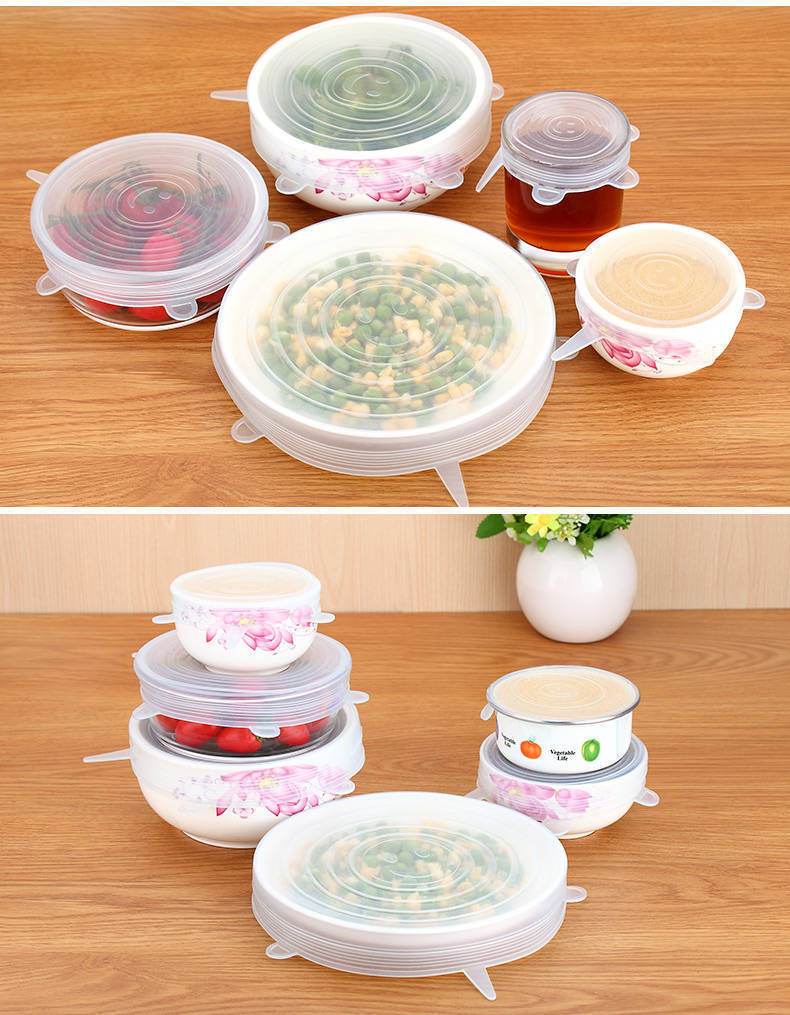 6pcs / Set Silicone Lid Stretch Lids Stretchable Magic Lid Fresh-keeping Lids Reusable Universal Food Lids Silicone Cover