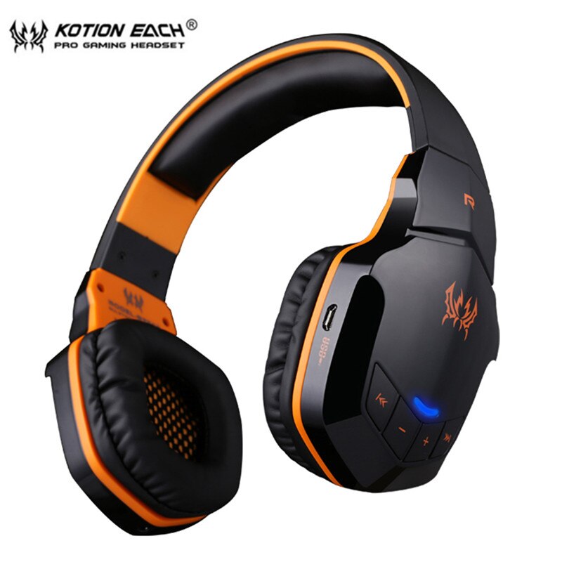 KOTION EACH B3505-auriculares, inalámbricos por Bluetooth para videojuegos, auriculares estéreo de 4,1 con Control de volumen y micrófono, auriculares de música HiFi para jugadores: black orange B3505