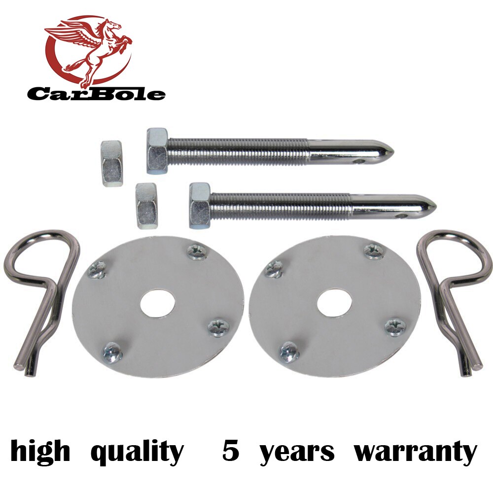 Carbole 7/16" 1016 Stainless Steel Chrome Mount Hood Pin Pins Plate Lock Clip Kit Universal