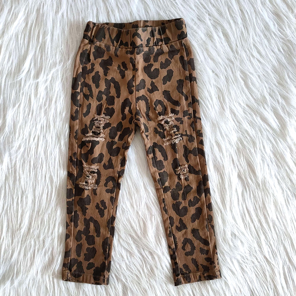 Nyeste stil børn jeans pige boutique leopard bukser pige elastiske denim bukser