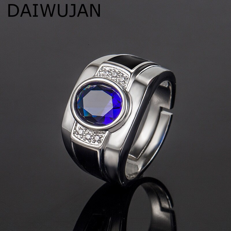 DAIWUJAN-anillo ajustable de cristal azul de lujo para hombre, sortija de zafiro de circonita cúbica de Color plateado, Hiphop, accesorios de para hombre