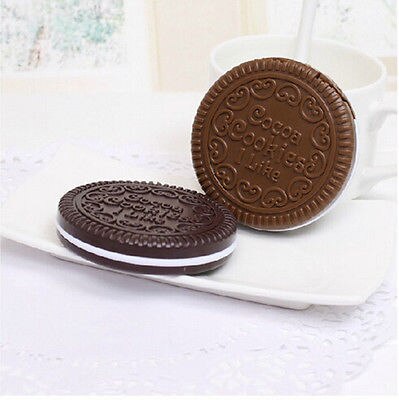 Mini Pocket Chocolate Cookie Biscuits Compact Mirror With Comb ~Cute~deep coffee color