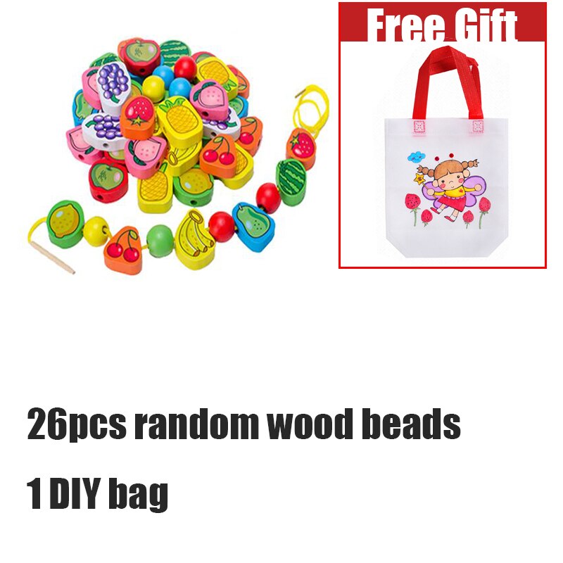 Early Learning Geometric Blocks Threading Buttons 26pcs/SET Wooden Animal Fruit Block stringing beaded Toys WYW: 26pcs wood 1bag