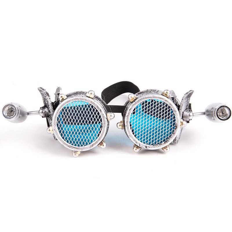 FLORATA, gafas Vintage de avión, gafas Retro de soldadura Steampunk con dos lámparas de de motor pequeño, accesorios de cosplay para Halloween: MG024SI