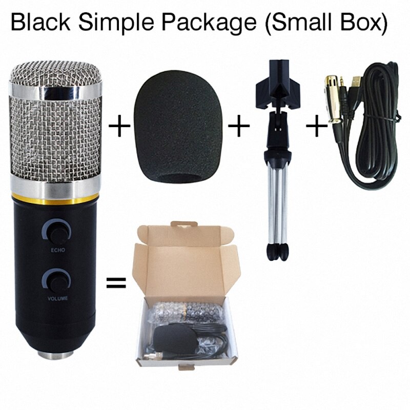 MK-F200TL Microphone USB Condenser Microphone for Video Recording Karaoke Radio Studio Microphone for PC Computer: Black Simple Package