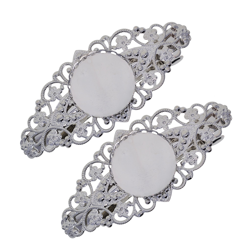 2 pièces Antique cuivre français Barrette Cabochon blanc réglage Base trouver des accessoires de coiffure