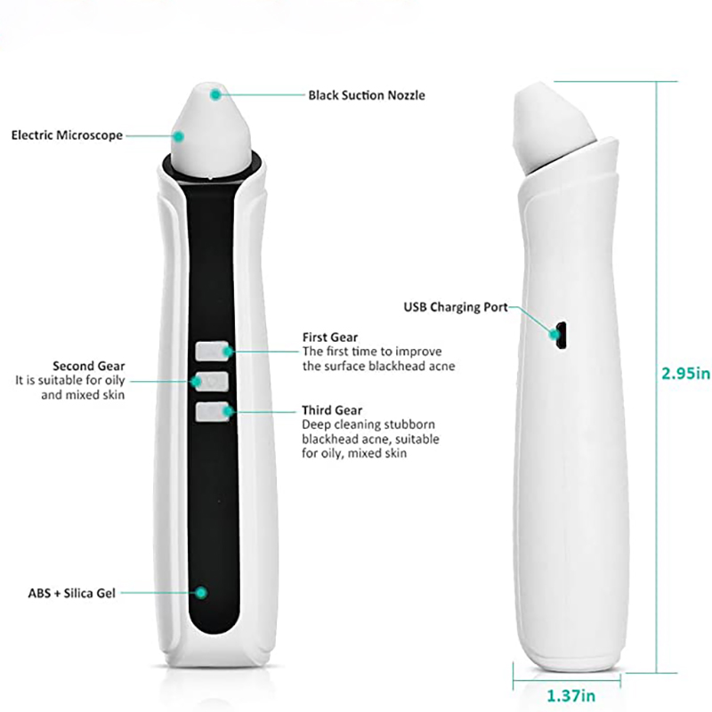 Eliminador de espinillas recargable al vacío, aspirador de poros facial con cámara con 3 niveles de intensidad y 3 puntas intercambiables