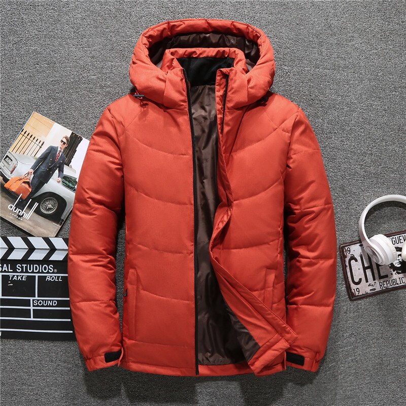 Vinterjakke for menn 3xl vindtette vinterfrakker for menn 90%  hvite andedun hette for menn yttertøy: Oransje / Xl