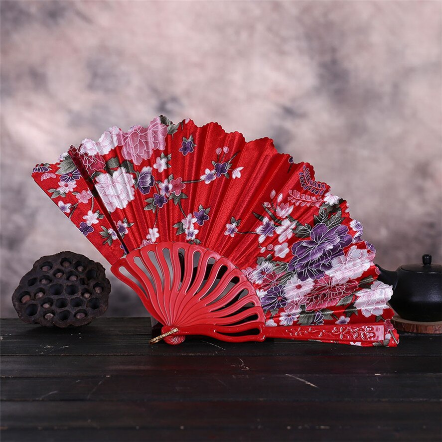 Chinese Stijl Bruiloft Decor Vouwen Fan 1Pc Chinese Stijl Dance Wedding Party Lace Silk Folding Hand Bloem fan 0318 #30