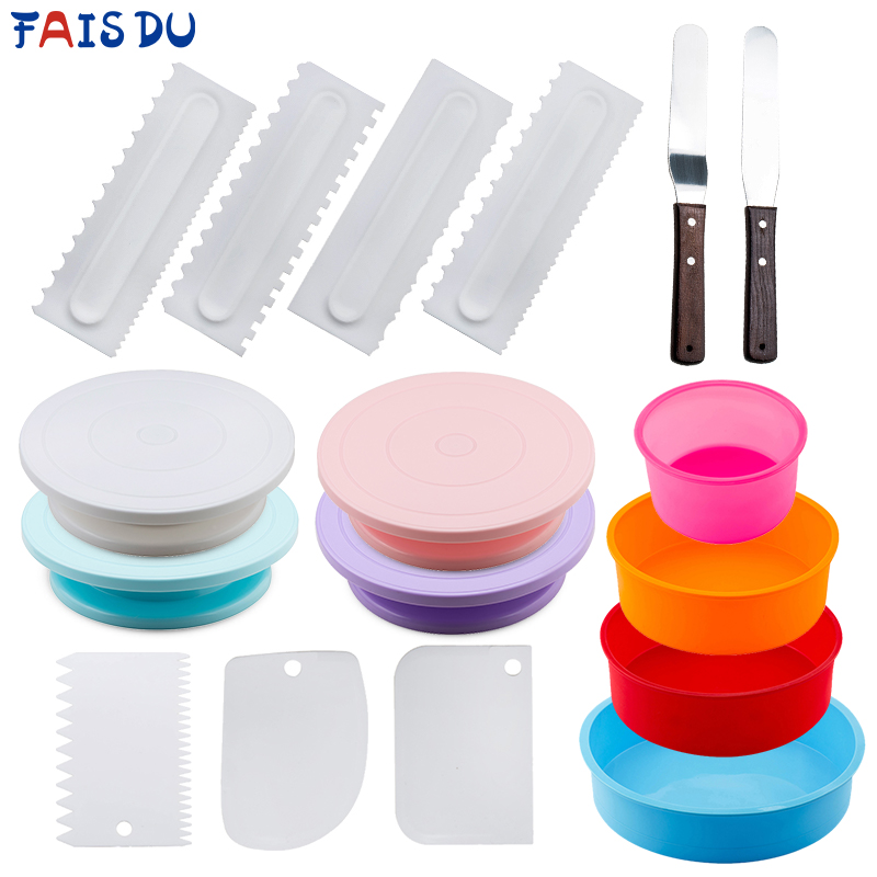 Bakken Taart Decoreren Draaitafel Set Ronde Cakevorm Kam Schraper Soepeler Fondant Dessert Kit Bakken Set Gebak Levert