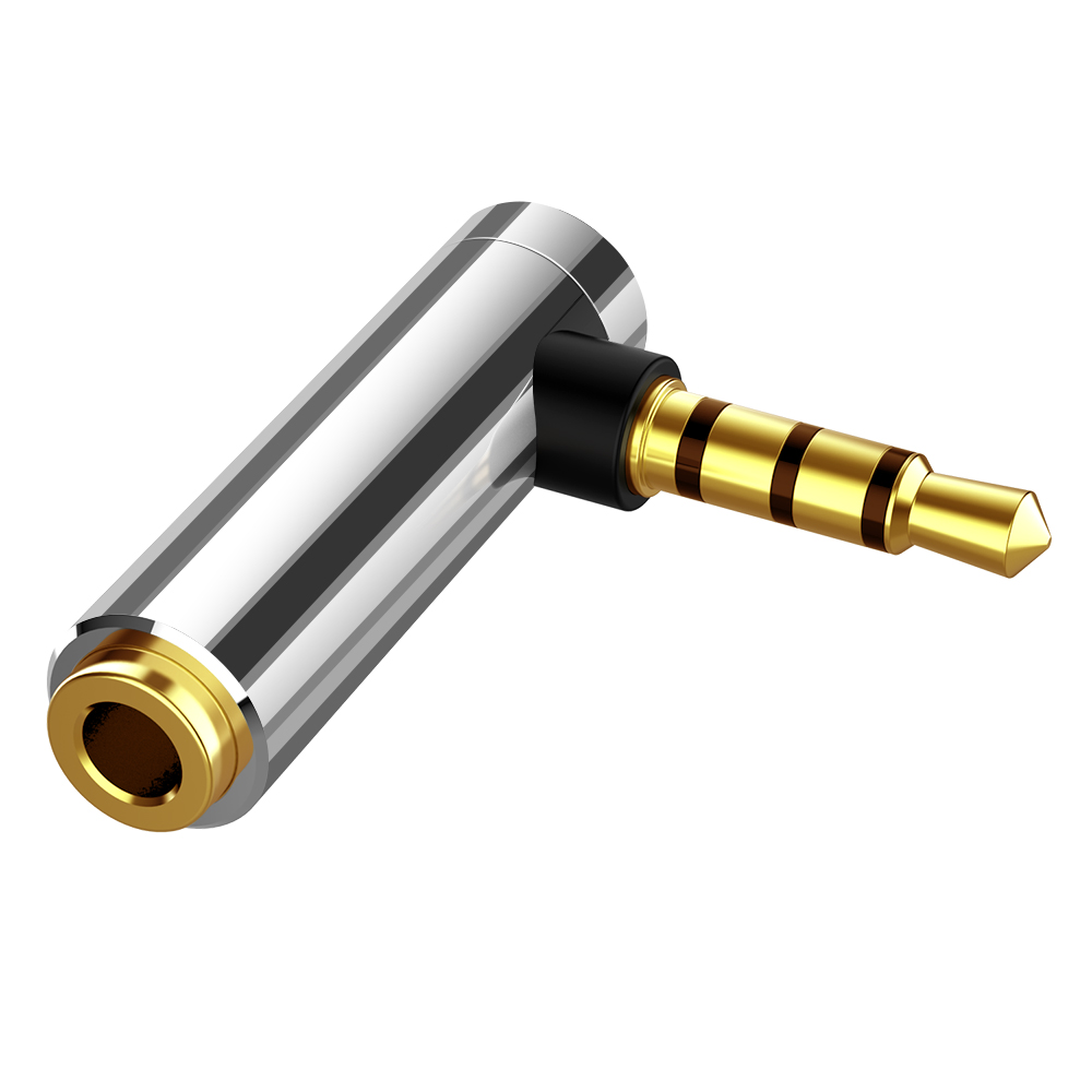 Robotsky 1PC 3.5mm Male To Female Adapter 90 Degree Right Angle Adapter Four Section L-shaped Elbow Connection Headphone Cable: sliver