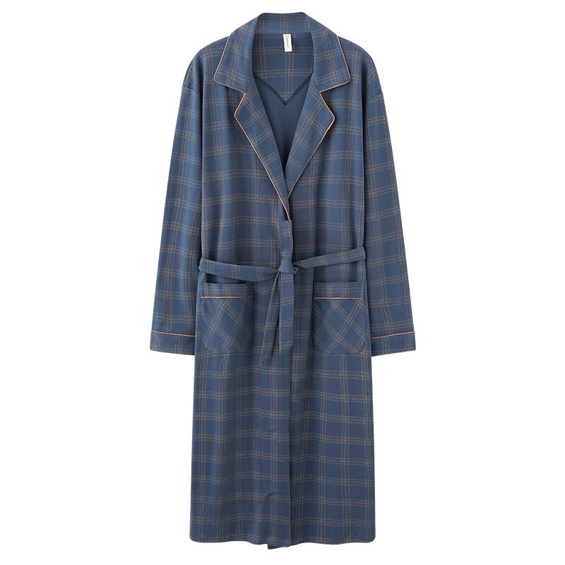 M-4XL 100% Cotton Bathrobe Men Spring Autumn Sleep Top Kimono Robes For Male Plaid Robes Long Bath Robe Bride Robe DressingGown