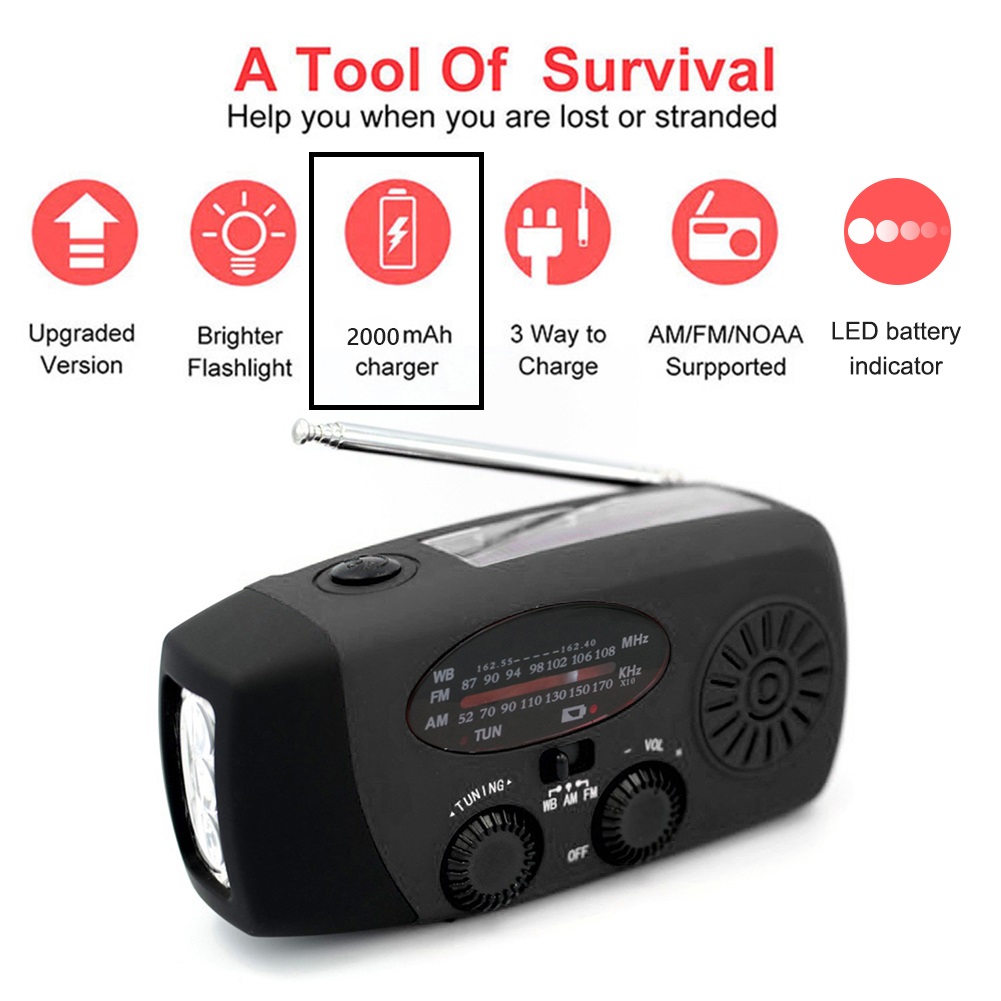 10000mAh Emergency Solar Power Radio Hand Crank Dynamo Wind Up Phone Charger Bank SOS AM/FM/NOAA Pocket Flashlight Radio: PURPLE