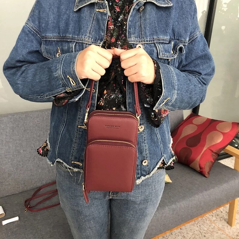 Bolso cruzado de piel sintética con pantalla táctil para mujer, bandolera pequeña de piel sintética suave con gran capacidad