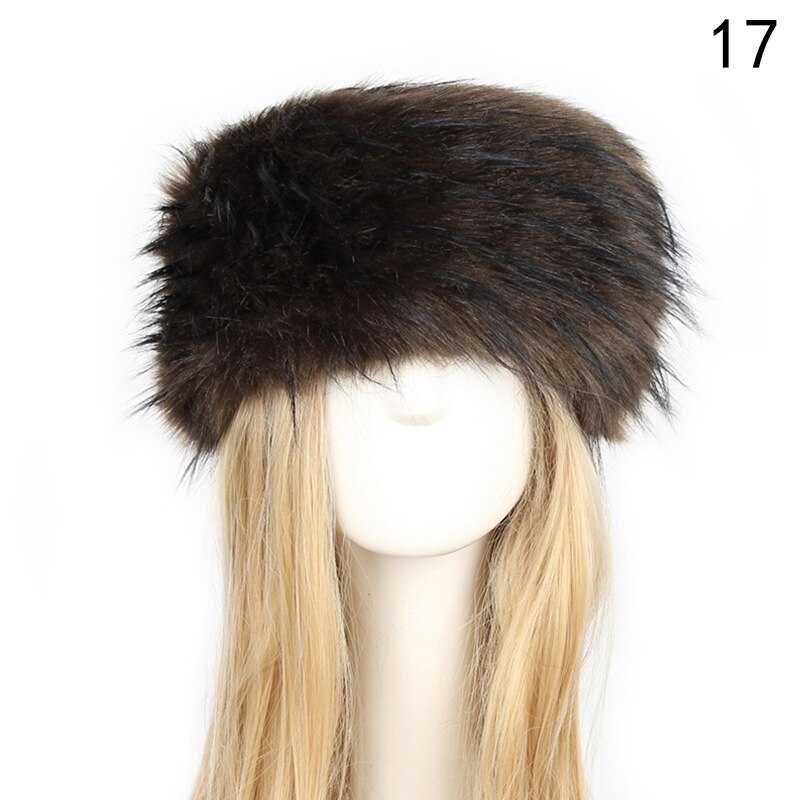 Winter Dikke Harige Haarband Fluffy Faux Fur Vrouwen Meisje Bont Hoofdband Hoed Winter Outdoor Earwarmer Ski Hoeden Sneeuw Cap: 17