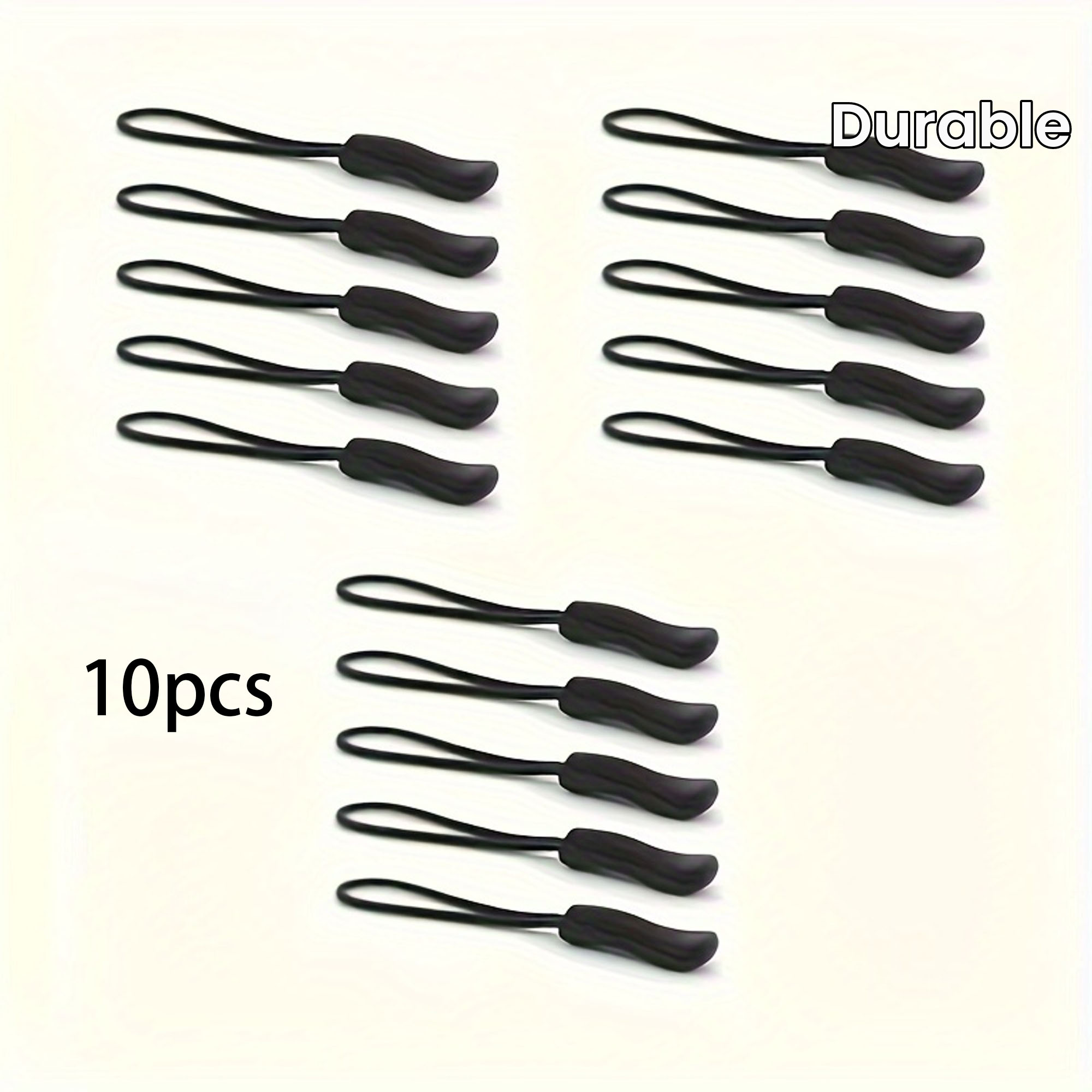 10 black plastic zipper puller, durable PVC zipper puller, suitable for bags, backpacks, clothes, suitcases, etc: Default Title