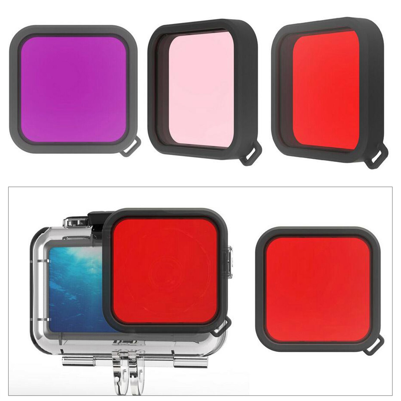 Custodia impermeabile custodia subacquea custodia filtro obiettivo per DJI Action accessori fotocamera rosso/rosa/viola