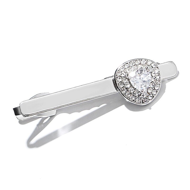 Men's Formal Dress Business Tie Clip Cufflink French Style Wedding Groom Jewelry Rhinestone Shirt Tie Clips Cuff Links: Tie Clip White