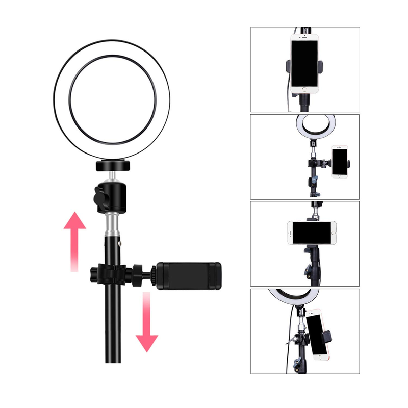 LED Ring Light 6 in 16cm 3200-5600K 64 LEDs Photo Studio Selfie Ring Lamp Photographic Lighting with Tripod Moblie Phone Clamp