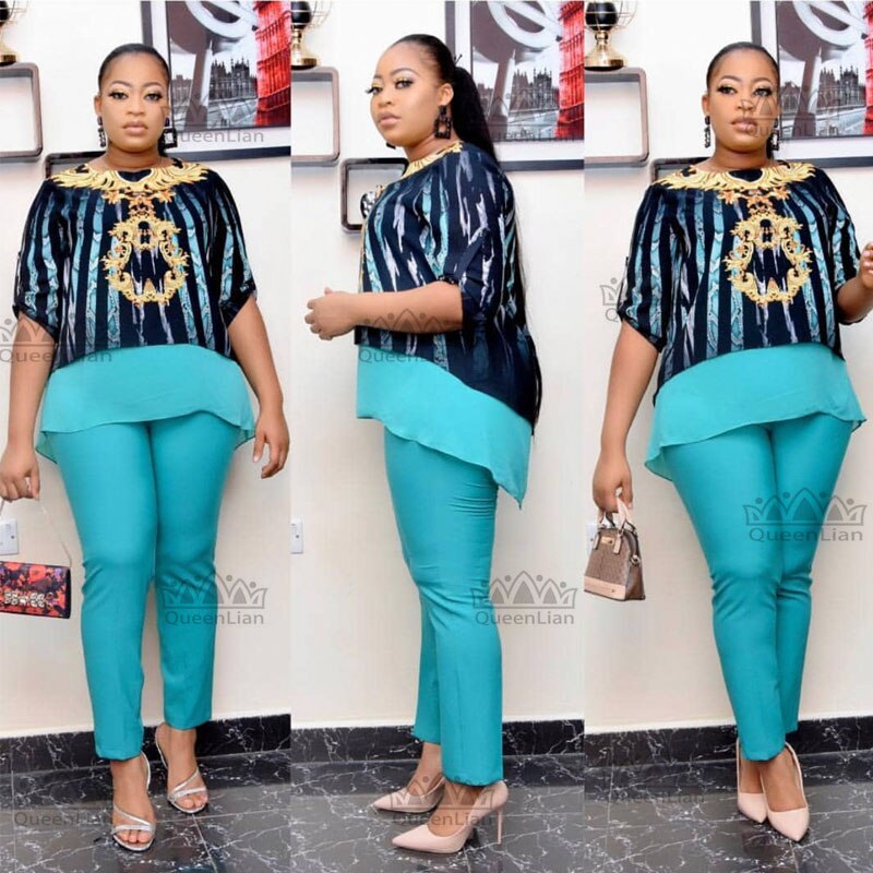 African Suit For Lady Dashiki Chiffon Top and Elastic Pants Suit Chiffon Dress XFTZ09#: 4XL
