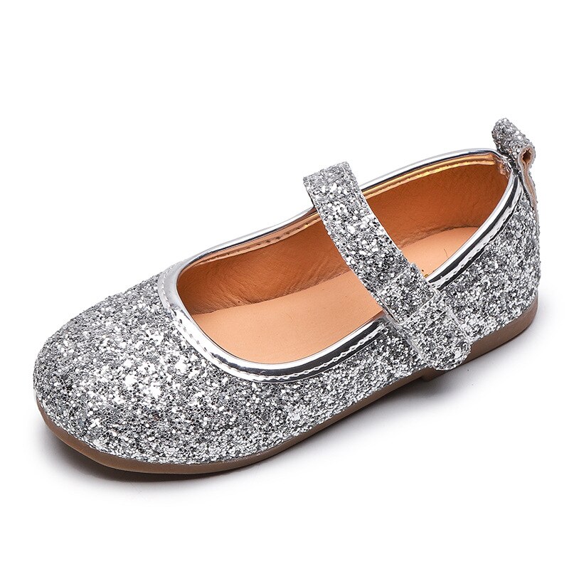 printemps automne filles chaussures enfants chaussures princesse doux en cuir souple chaussures enfants baskets filles baskets paillettes: Argent / 21