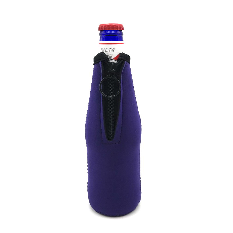 6pcs Beer Bottle Cooler Sleeves with Ring Zipper Collapsible Neoprene Insulators for 12oz 330ml Bottles Party Drink Coolies: Purple