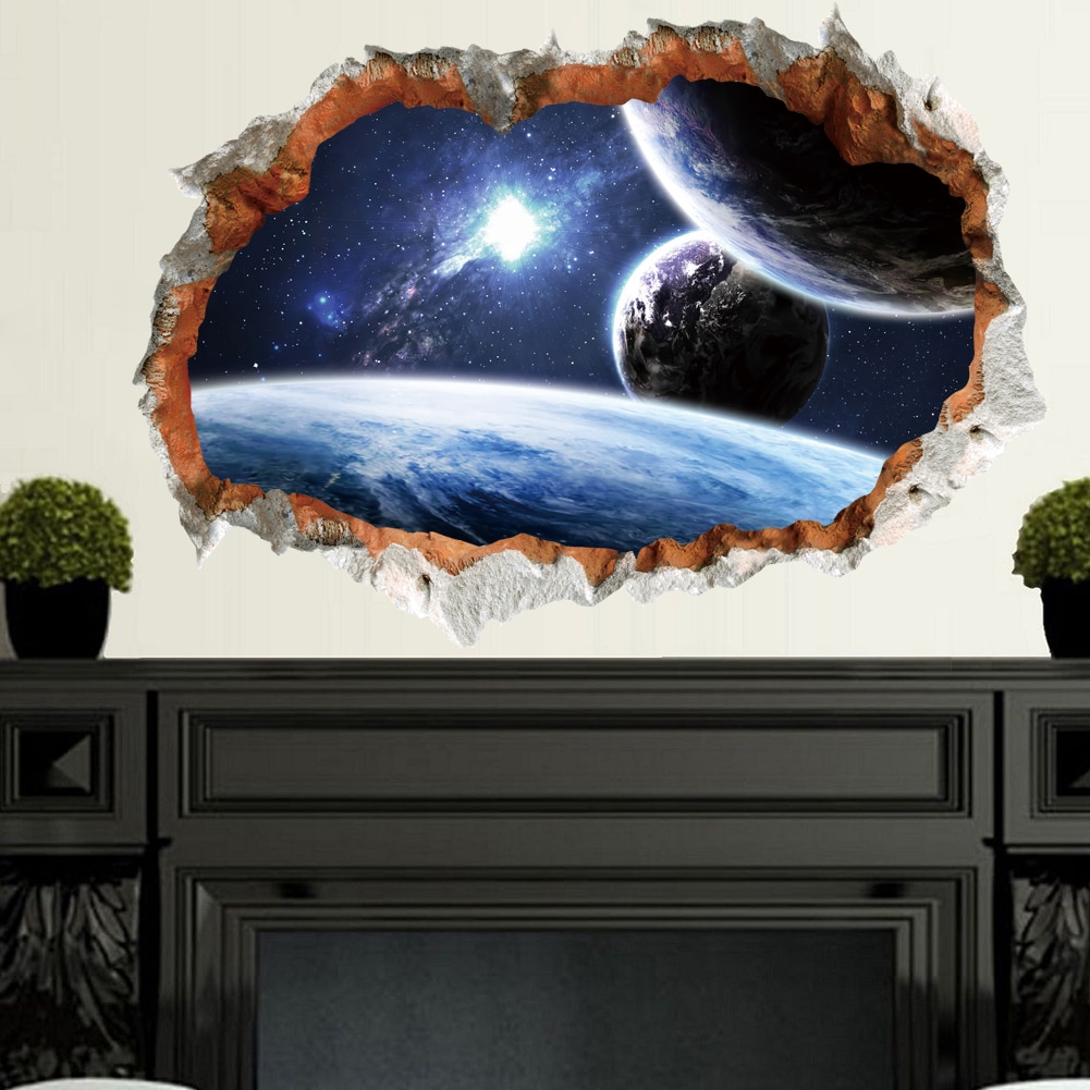 Autocollants muraux étoiles et galaxie de l'espace, Stickers muraux 3D brisés et vifs, affiche murale pour pépinière, salon, chambre à coucher, décoration de maison