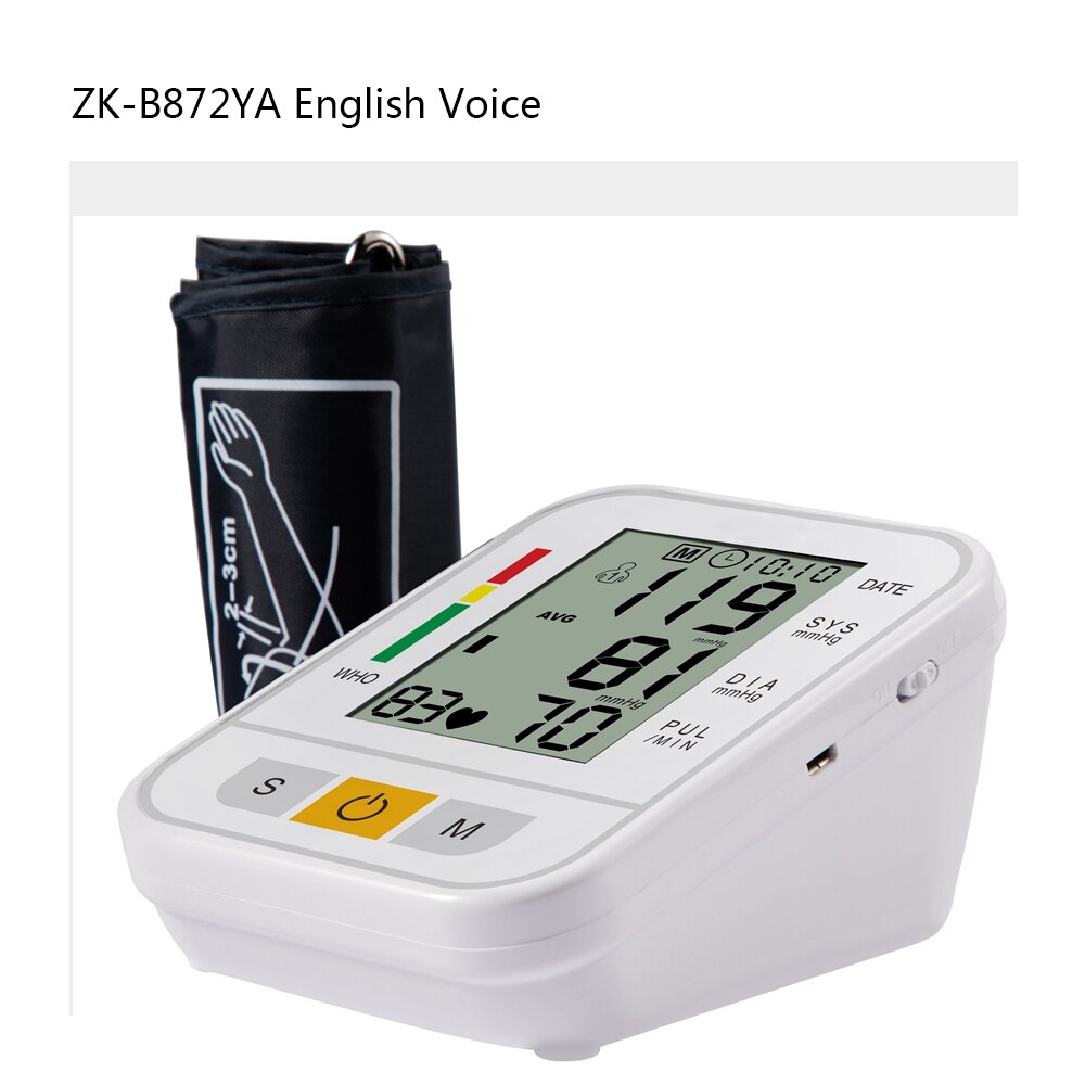 Automatic Digital Sphygmomanometer Electronic Accurate Smart English Voice Arm Blood Pressure Monitor Tonometer: D