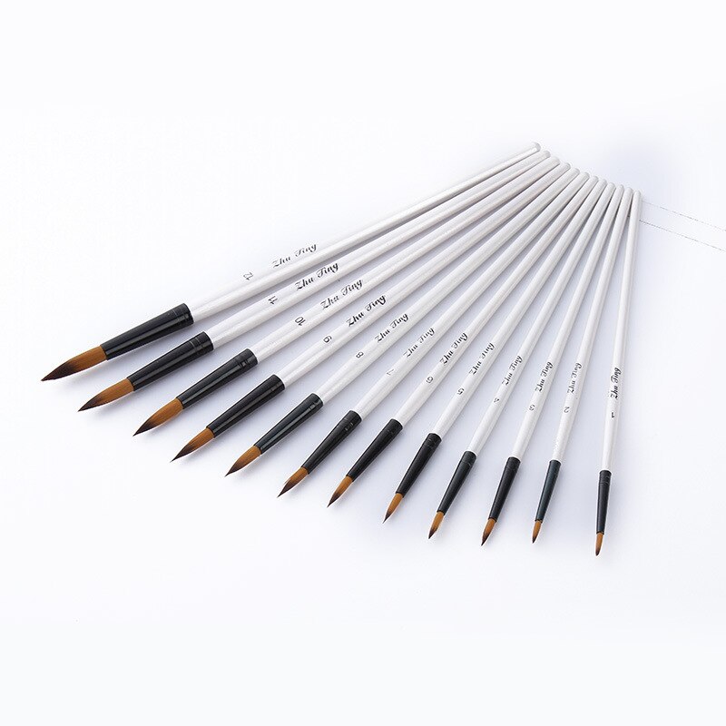 12 Stks/set Nylon Haar Aquarel Kwast Pen Set Voor Leren Diy Houten Handvat Olie Acryl Schilderen Art Penselen Levert