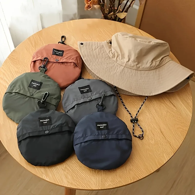 Chapeau seau d'extérieur, casquette tout-en-un pliable et à séchage rapide pour la pêche, la randonnée, le sport, de voyage compacte 4 saisons avec cordon de serrage