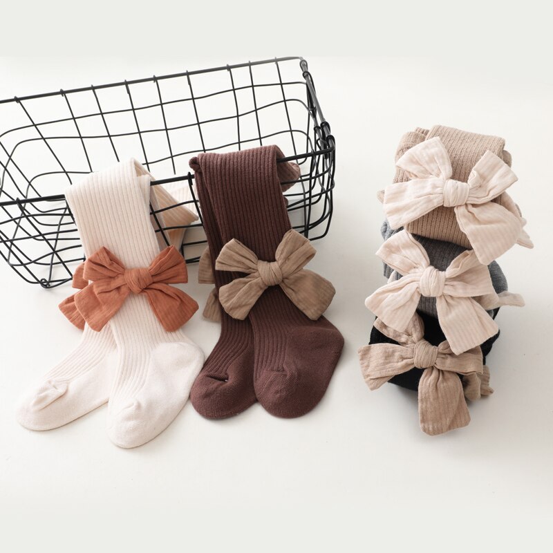 Medias de punto con lazo para bebé niña, pantalones sueltos de punto cálidos para invierno