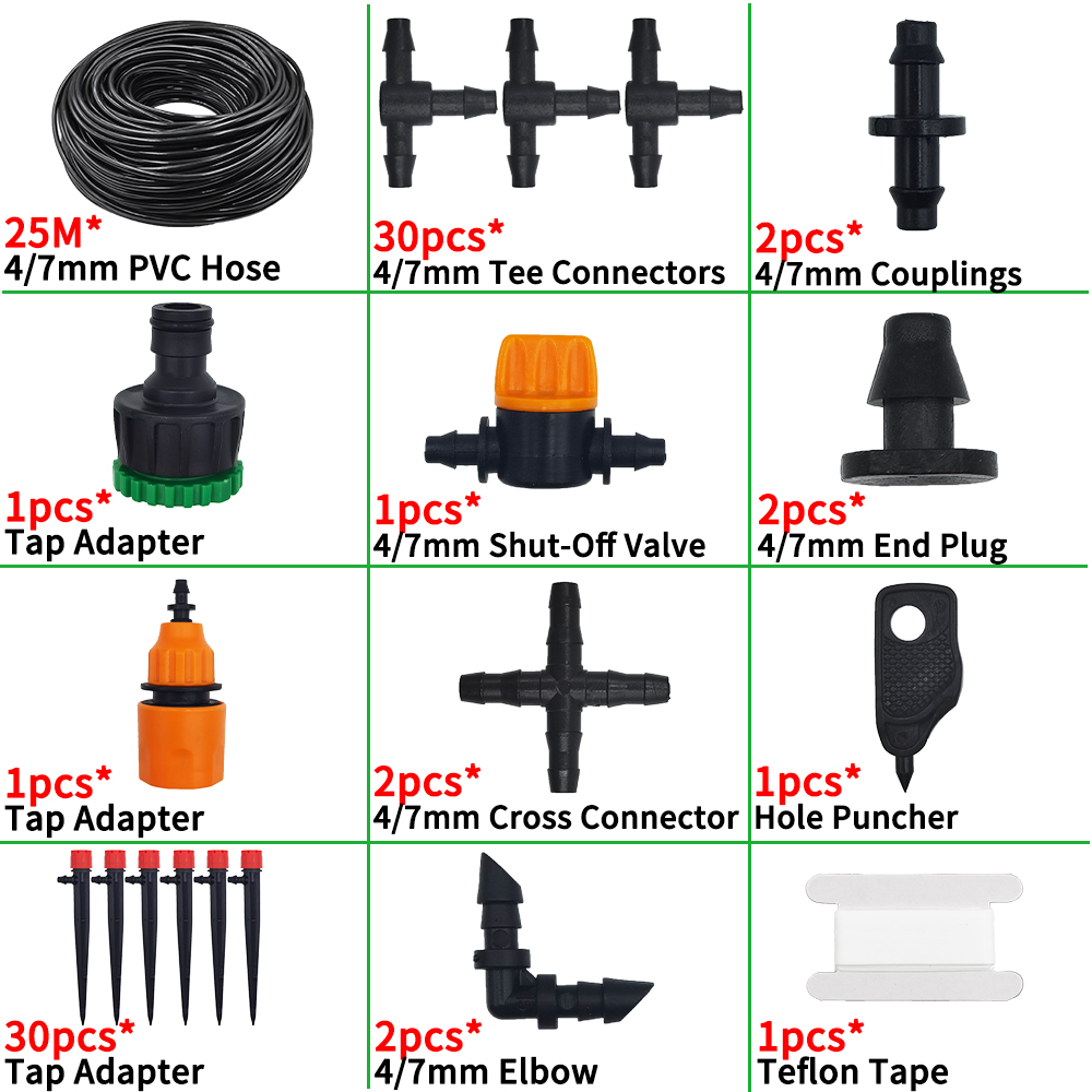 Drip Irrigation System 1/4'' Hose Adjustable 13CM Sprinkler Kit 4-Way Micro Watering Flow for Garden Flowers Vegetables: PURPLE