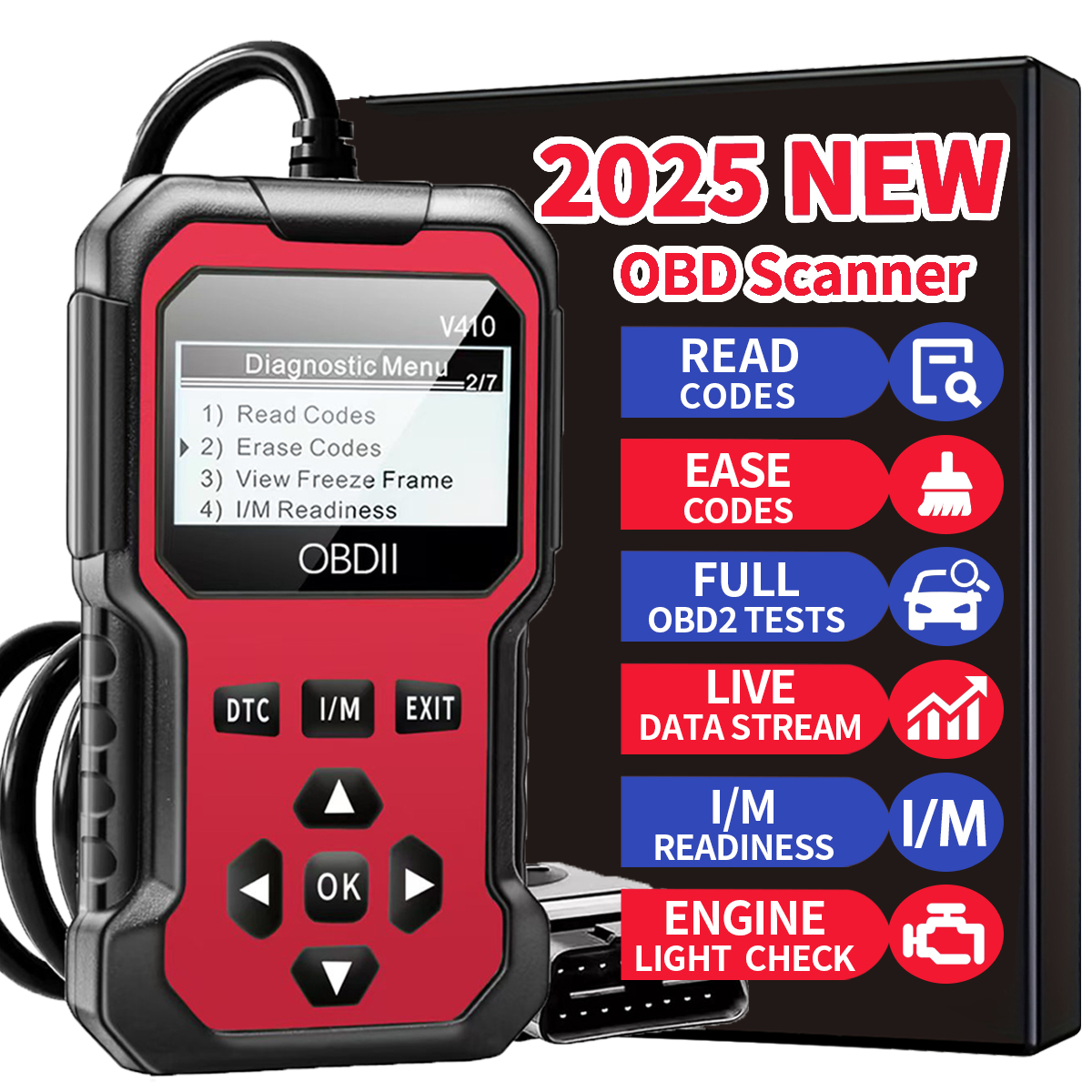 Car Obd2 Scanner Diagnostic Tool Code Reader Engine Fault Code Reader Scanner Can Diagnosis All Obd Ii in 1996 Agreement Car Scanning Tool: Red