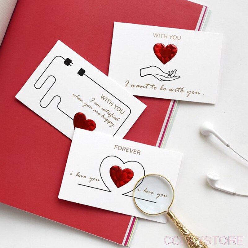 3D Red Heart Envelopes Romantic Valentine's Day Greeting Card Thanksgiving Foil Diy Love Thank You Card Message Card