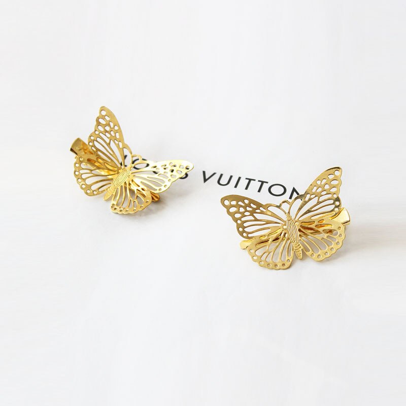 Retro Hollow Gouden Vlinder Haar Clip Voor Vrouwen Koreaanse Barrette Stok Haarspeld Haar Styling Accessoires