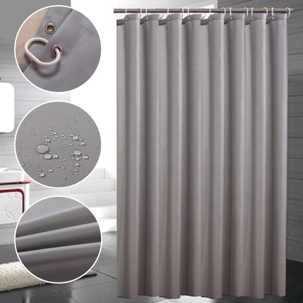 Shower Curtain Grey Polyester Waterproof Bathing Sheer With Hooks For Home Decoration Bathroom 3 Sizes