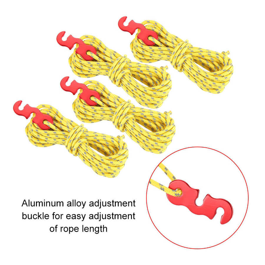 4 stk telt reflekterende reb 3mm camping telt reb med krogspænde til vandreture