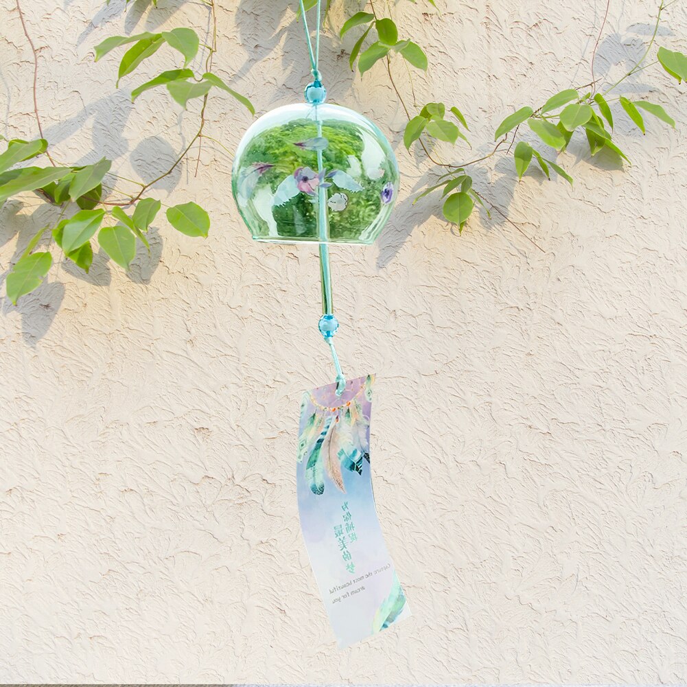 Japanese-style Handmade Painted Flowers Feather Glass Wind Chimes Sticky Note Tassel Pray Blessing Feng Shui Yard &amp; Garden Decor